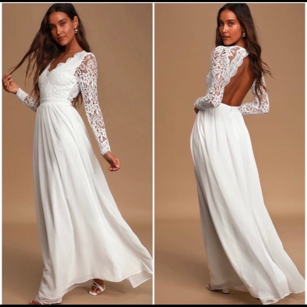 Lulus Awaken My Love white long sleeve lace dress